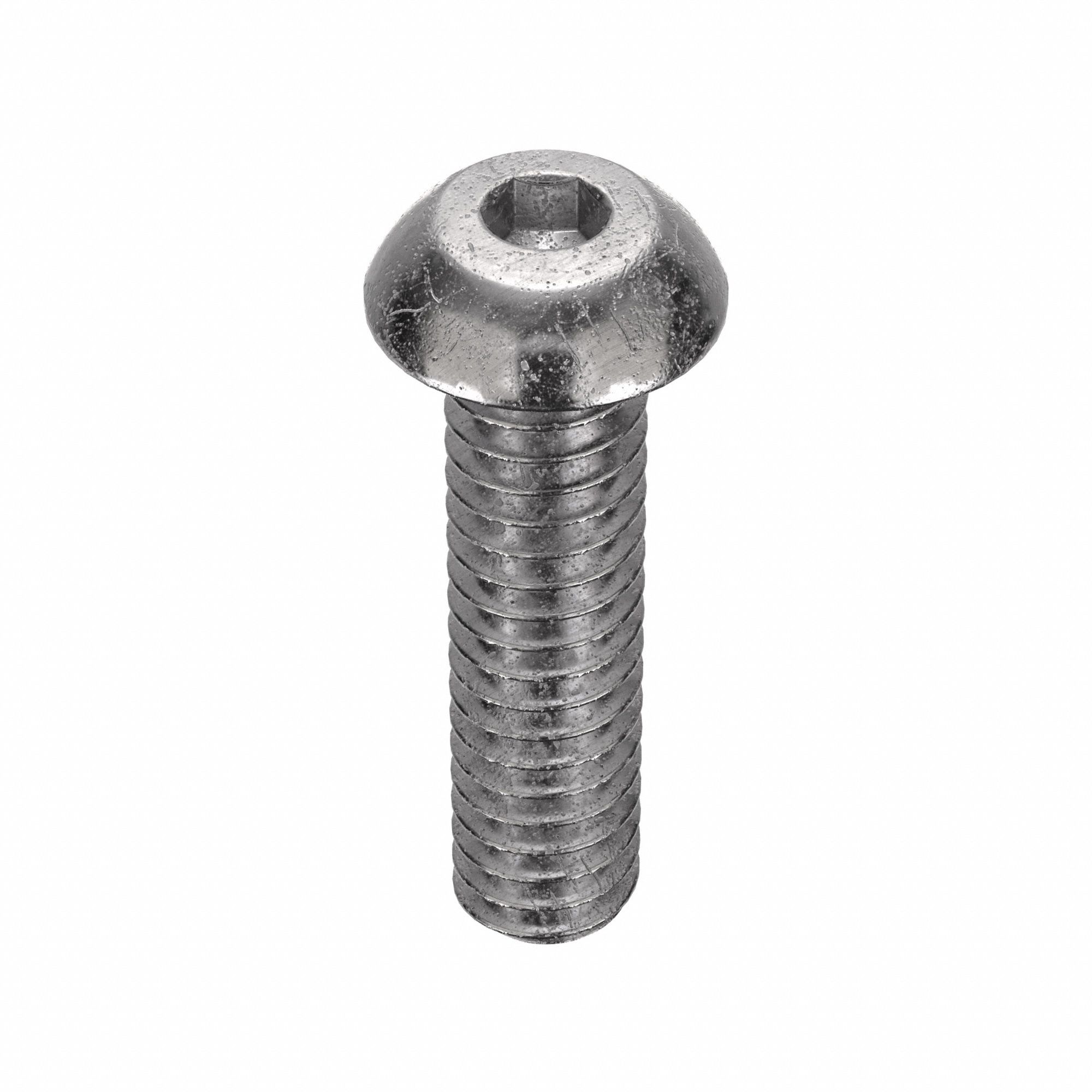 Socket Head Cap Screw: 1/4"-20 Thread Size, 1 in Lg, Button, Plain, Stainless Steel, 18-8, 100 PK