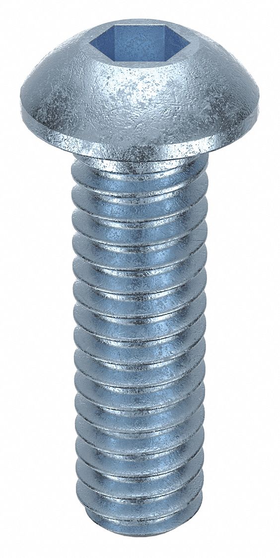 Socket Head Cap Screw: 1/4"-20 Thread Size, 7/8 in Lg, Button, Zinc Plated, Alloy Steel, 100 PK