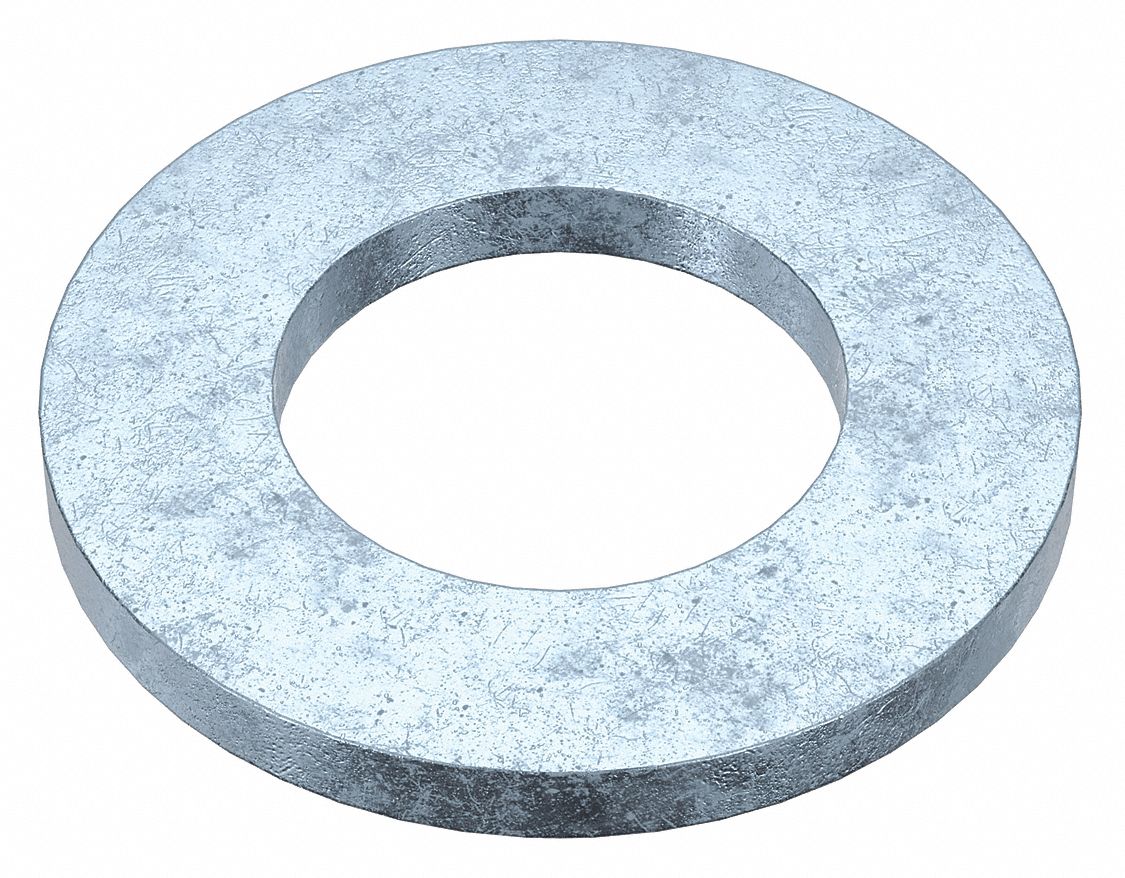 Flat Washer: Zinc Plated, Steel, M42 Screw Sz, 43.62 mm In Dia, 78 mm Out Dia, 8 mm Max Thick, 2 PK