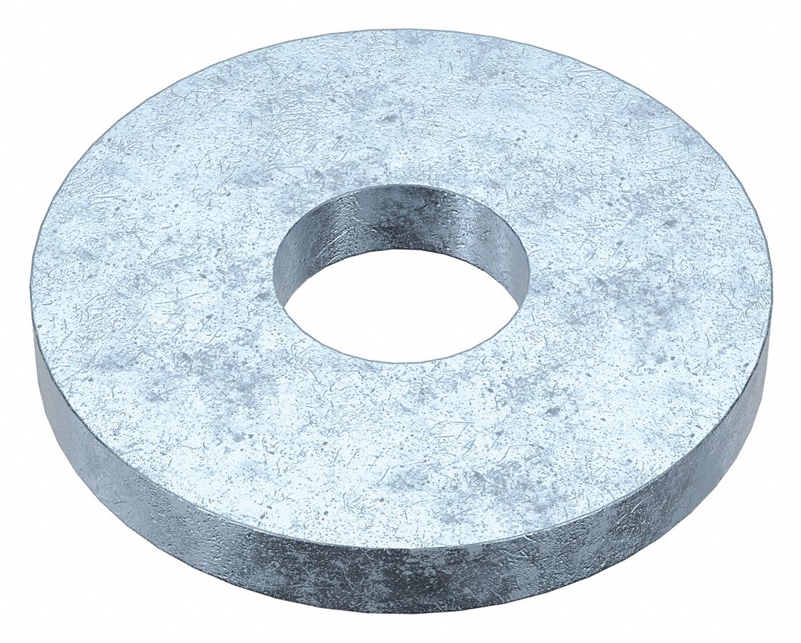 Flat Washer: Case Hardened, Zinc Plated, Steel, 1 1/4 in Screw Sz, 1.375 in In Dia, 5 PK