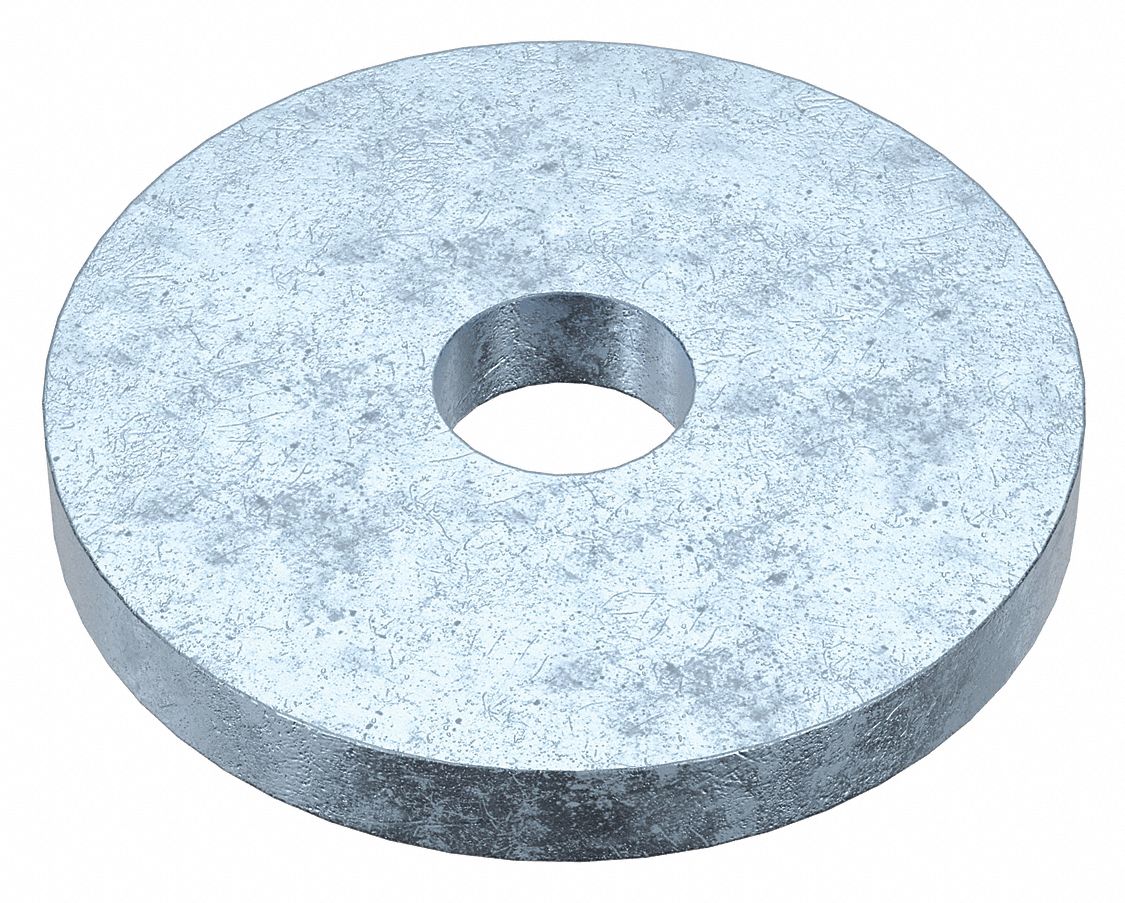 Flat Washer: Case Hardened, Zinc Plated, Steel, #0 Screw Sz, 0.063 in In Dia, 1/4 in Out Dia, 100 PK