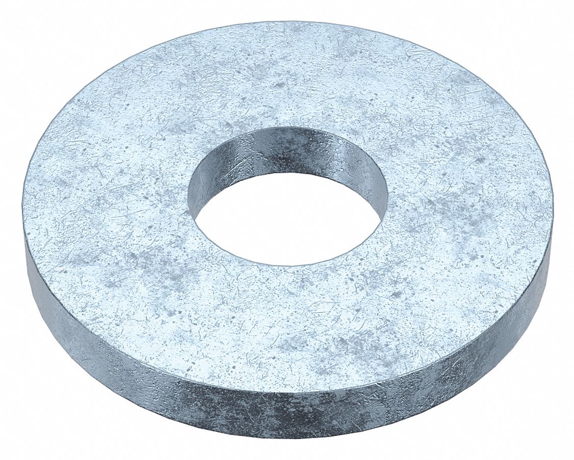 Flat Washer: Case Hardened, Zinc Plated, Steel, #2 Screw Sz, 0.094 in In Dia, 1/4 in Out Dia, 100 PK