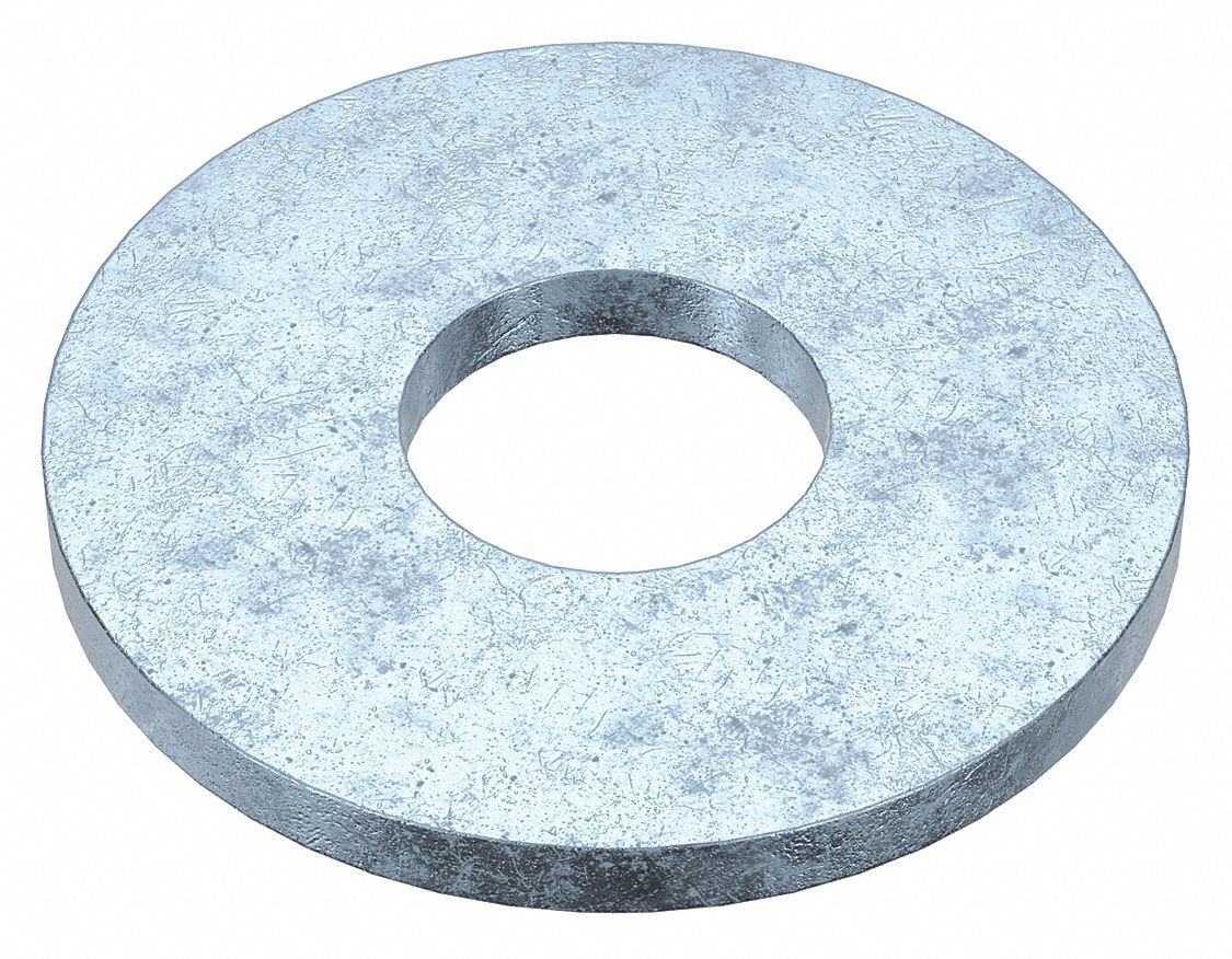 Flat Washer: Case Hardened, Zinc Plated, Steel, #2 Screw Sz, 0.094 in In Dia, Case Hardened, 100 PK