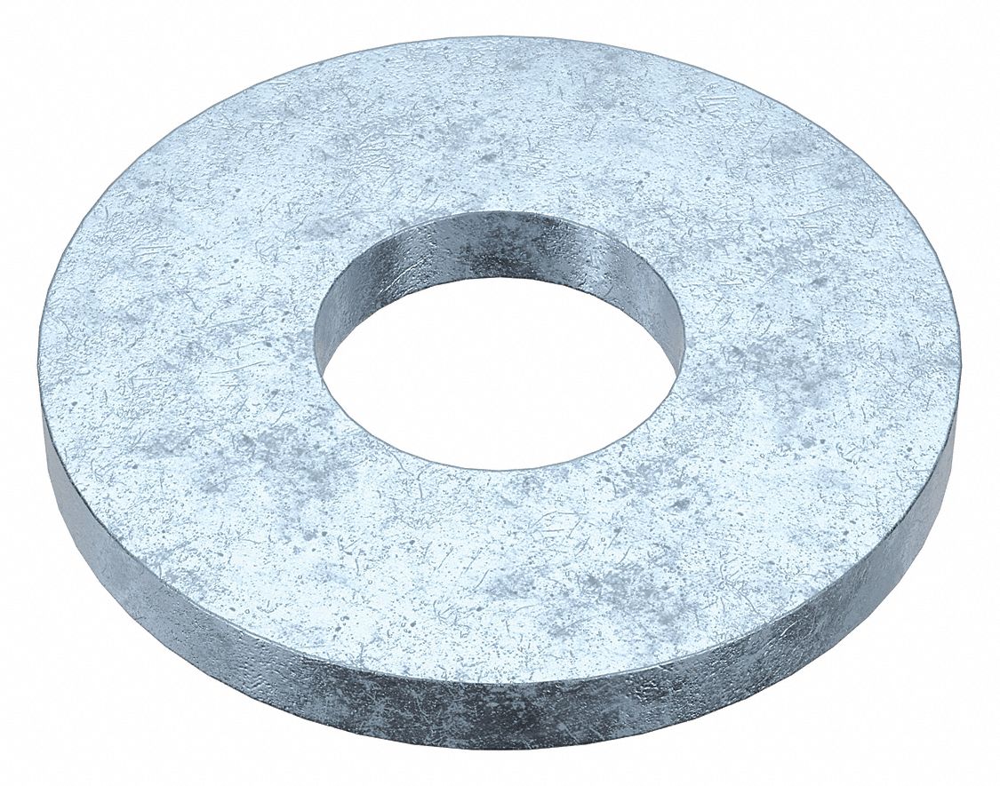 Flat Washer: Case Hardened, Zinc Plated, Steel, #4 Screw Sz, 0.125 in In Dia, 1/4 in Out Dia, 100 PK
