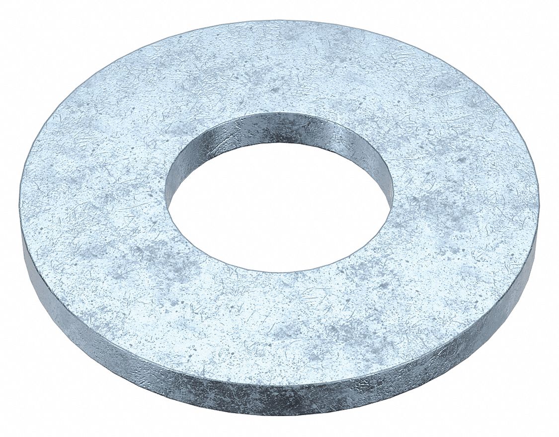 Flat Washer: Case Hardened, Zinc Plated, Steel, 3/8 in Screw Sz, 0.406 in In Dia, 100 PK