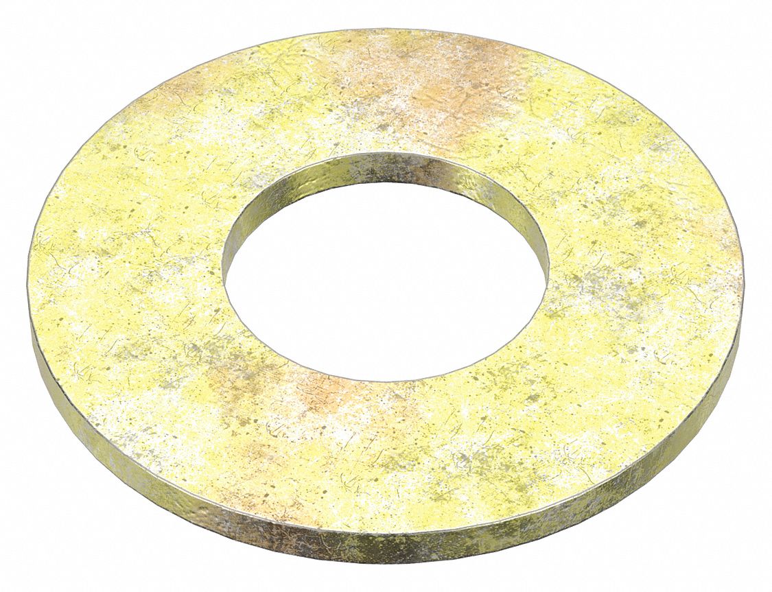 Flat Washer: Through Hardened, Zinc Yellow, Steel, 1 1/8 in Screw Sz, 1.188 in In Dia, 5 PK