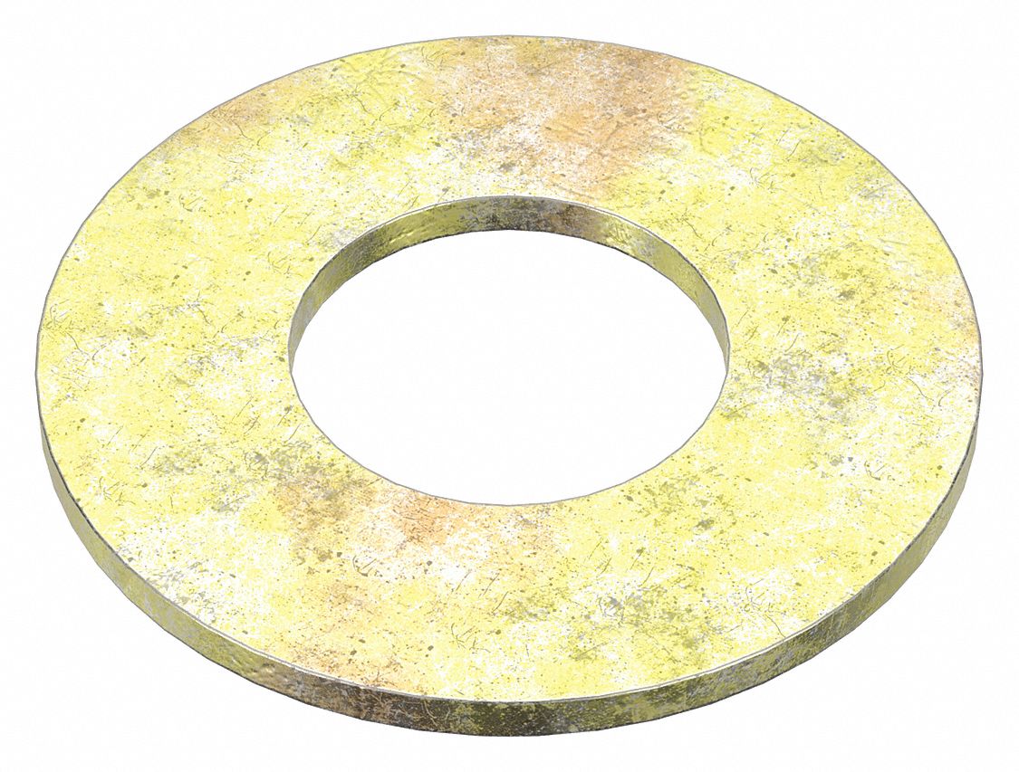 Flat Washer: Through Hardened, Zinc Yellow, Steel, 1 1/2 in Screw Sz, 1.563 in In Dia, 5 PK