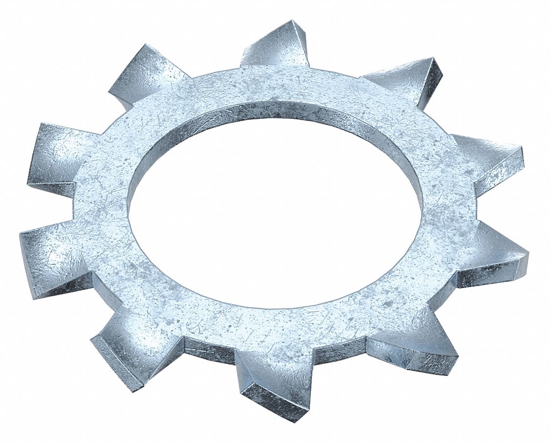 External Tooth Lock Washer: Case Hardened, Zinc Plated, Steel, 3/8 in Screw Sz, Case Hardened, 50 PK