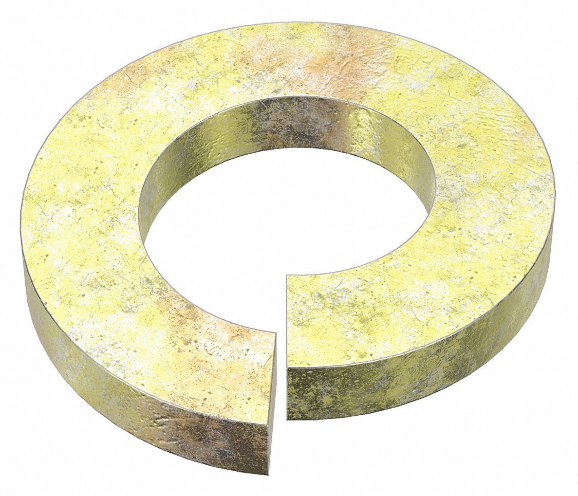 Split Lock Washer: Through Hardened, Zinc Yellow, Steel, 3/8 in Screw Sz, 3/32 in Max Thick, 50 PK
