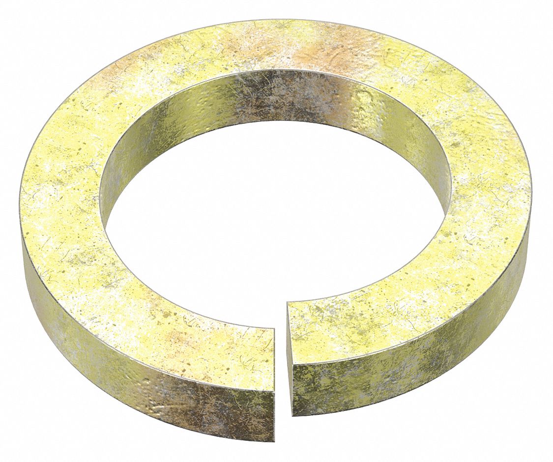 Split Lock Washer: Through Hardened, Zinc Yellow, Steel, 2 in Screw Sz, 27/64 in Max Thick, 5 PK