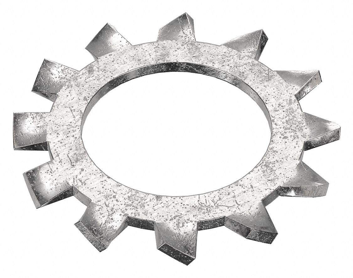External Tooth Lock Washer: 410, Stainless Steel, 1/2 in Screw Sz, 17/32 in Max. Inside Dia, 10 PK