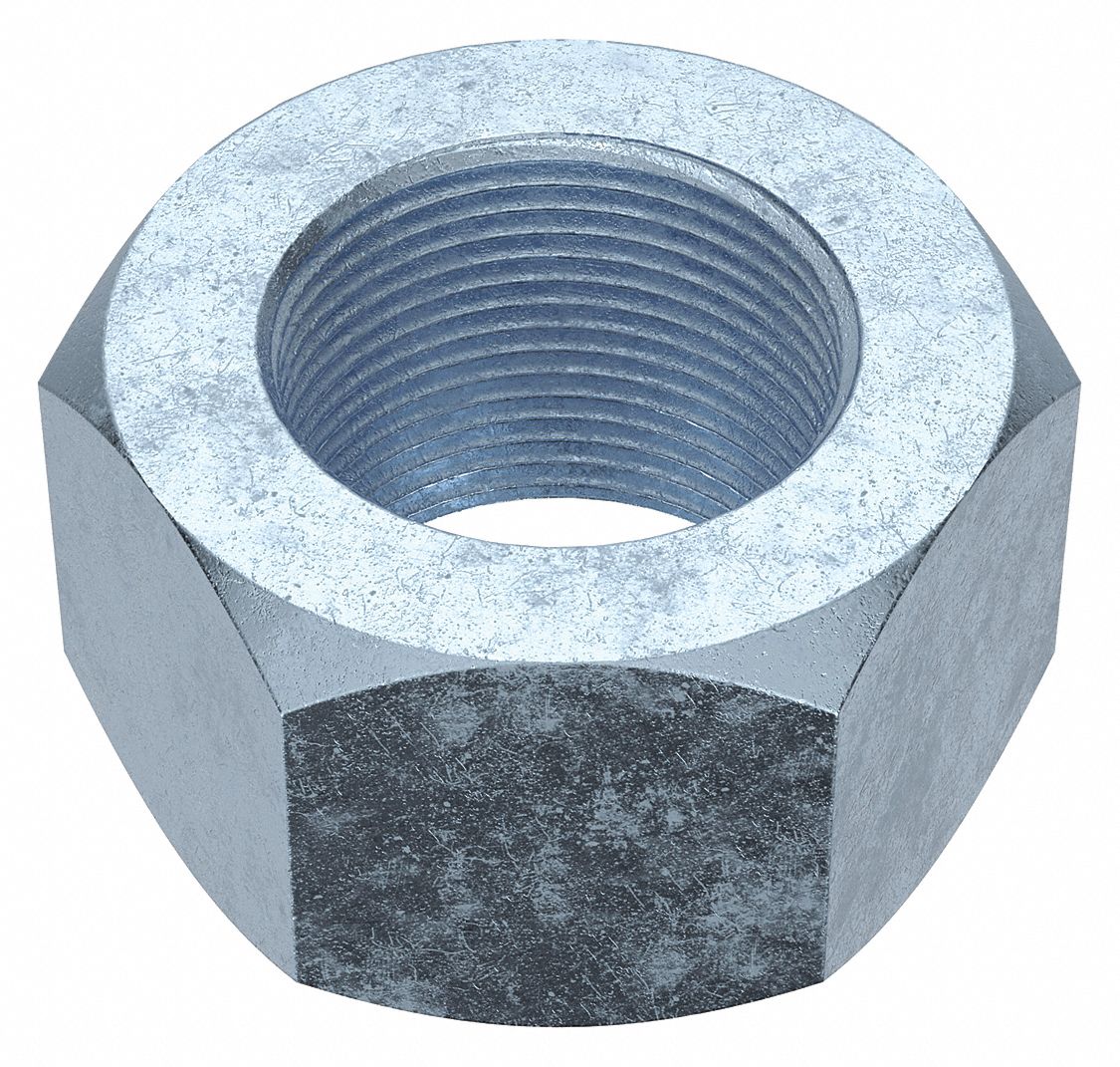 Hex Nut: Std Hex, 1 1/2"-12 Thread, 2 1/4 in Hex Wd, 1 9/32 in Hex Ht, Steel, Grade 2, Std, 5 PK