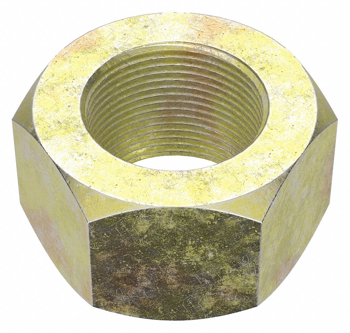 ÉCROU HEXAGONAL, 1½"-12, 2¼PO HEX W, 1-9/32PO HEX H, ACIER, UNF, GRADE 8, JAUNE ZINC, PQ5