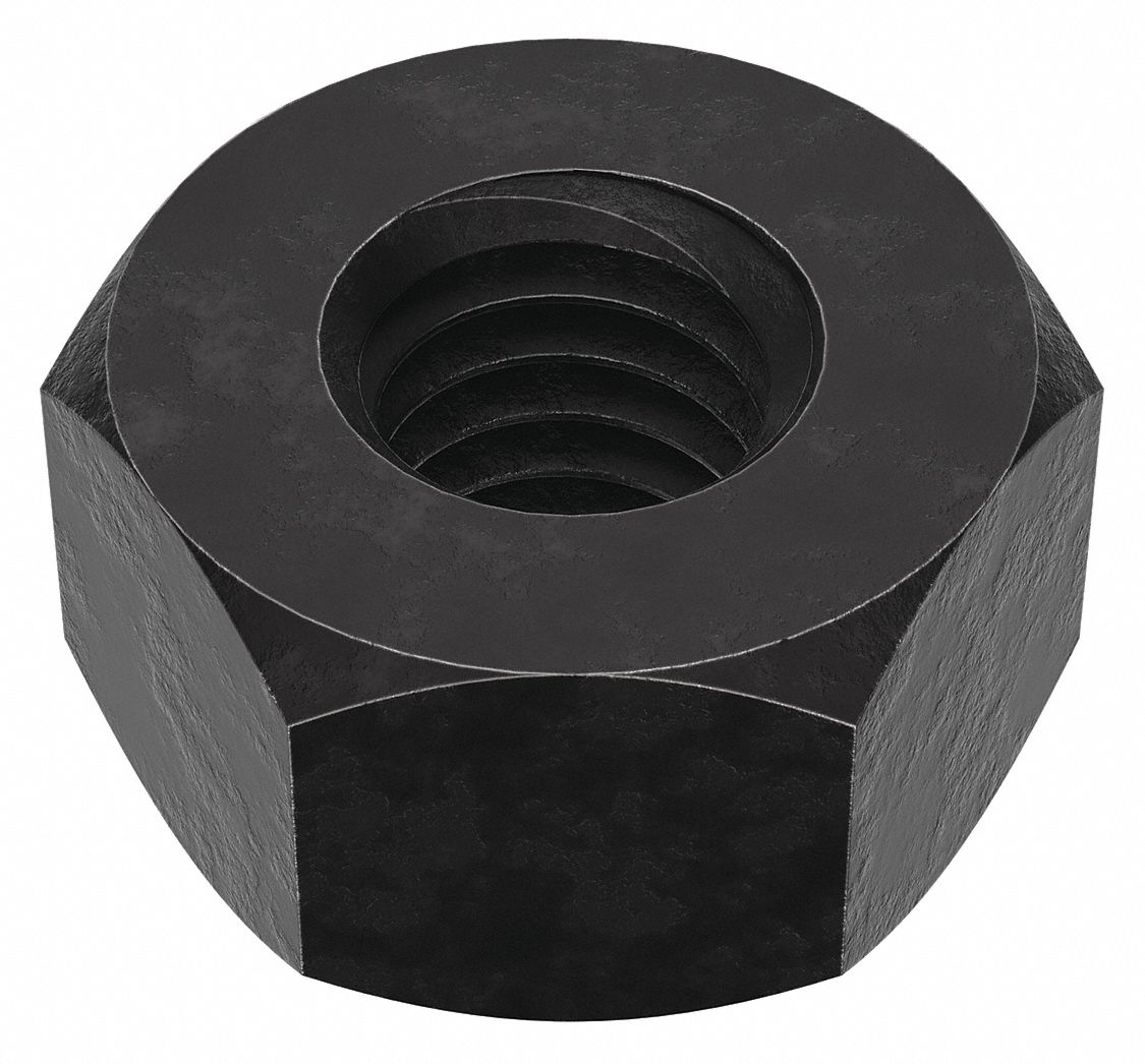 Hex Nut: Heavy Hex, 3/8"-16 Thread, 11/16 in Hex Wd, 3/8 in Hex Ht, Steel, Grade 2H, Thicker, 300 PK