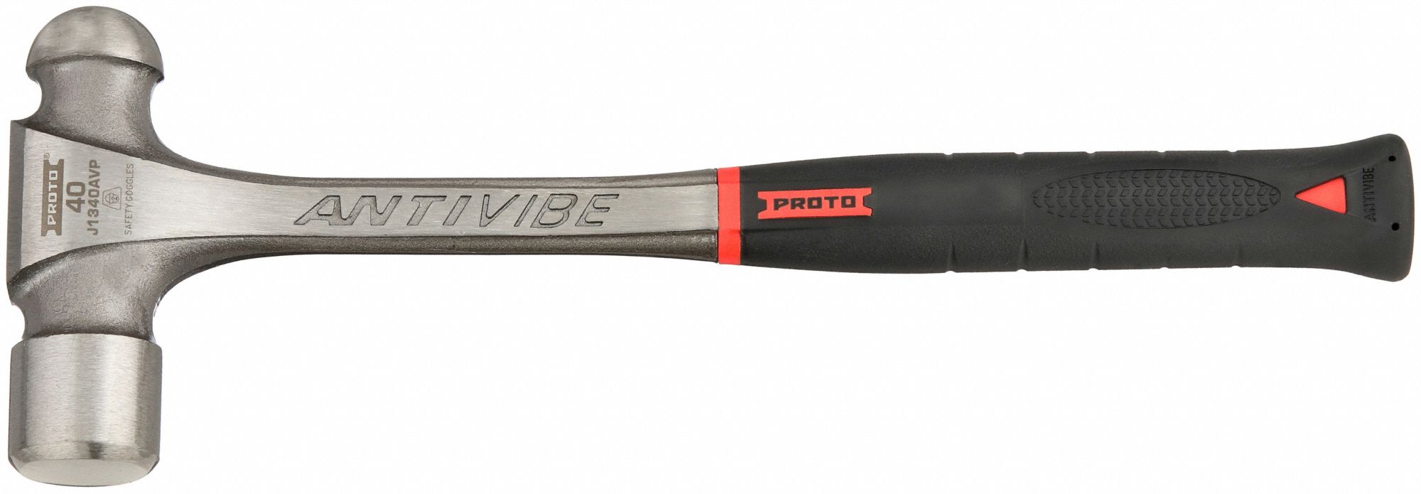 Ball Peen Hammer: Steel, Steel, 24 oz Head Wt, 1 1/2 in Face Dia, 14 in Overall Lg, Textured Grip