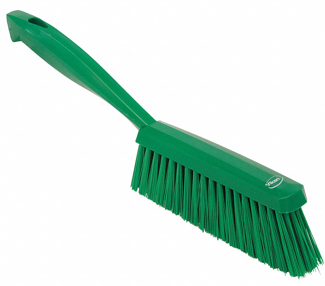 BENCH BRUSH, MEDIUM, POLYESTER BRISTLE, 6½ IN HANDLE L, 6½ IN BRUSH L, GREEN
