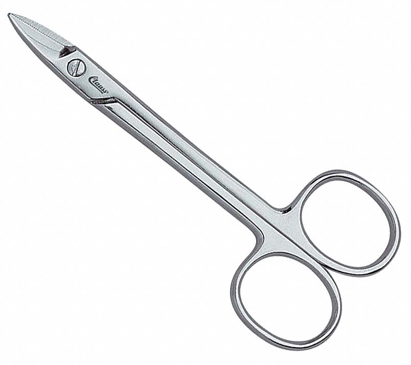 SCISSORS, AMBIDEXTROUS, 4 IN OVERALL L, SERRATED, STEEL, POINTED, SILVER