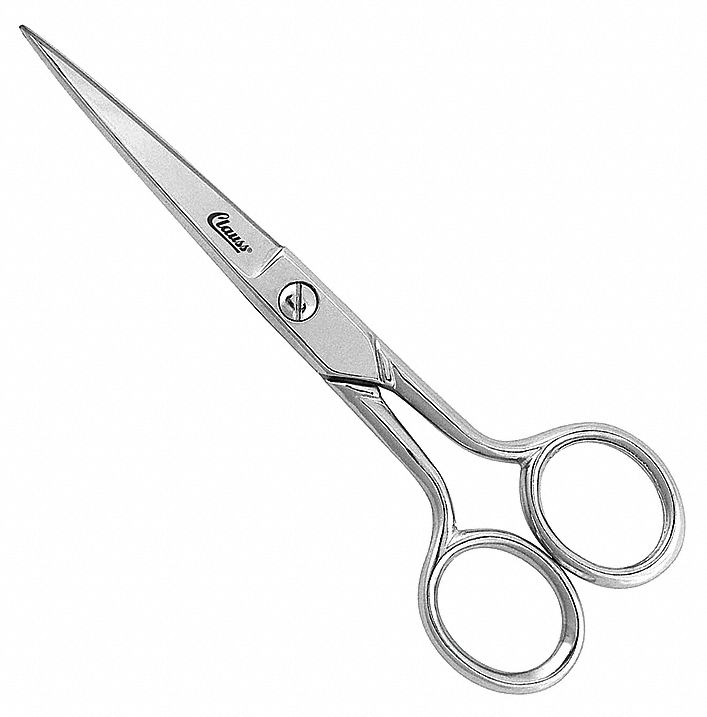 SCISSORS, AMBIDEXTROUS, 6 IN OVERALL L, STRAIGHT, STEEL, POINTED, SILVER