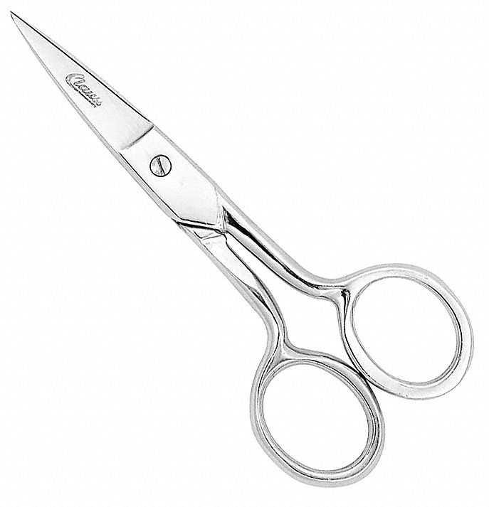 SCISSORS, AMBIDEXTROUS, 4 IN OVERALL L, STRAIGHT, STEEL, POINTED, SILVER