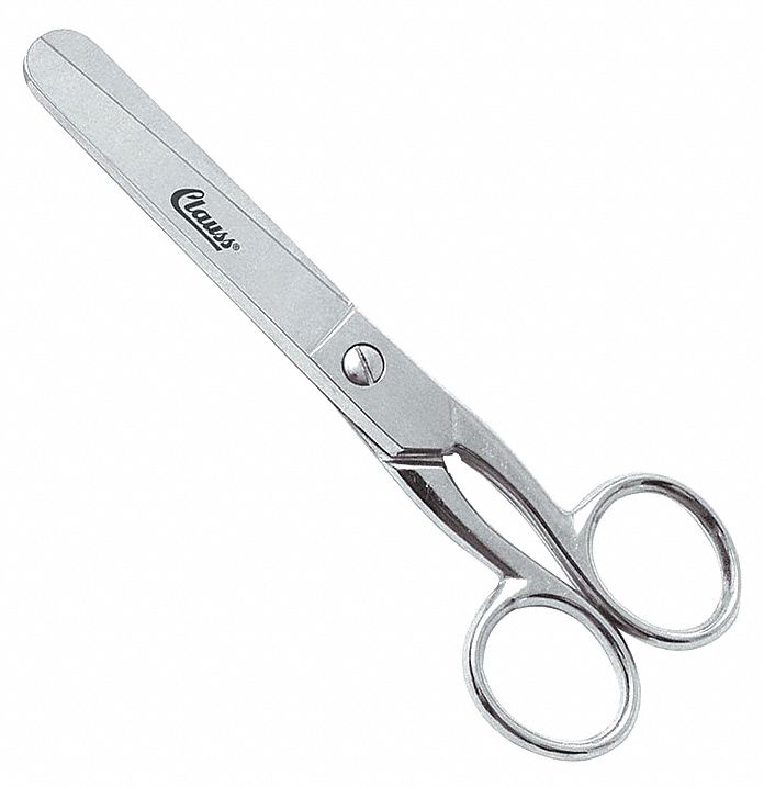 Scissors: Ambidextrous, 6 in Overall Lg, Straight, Steel, Rounded, Silver