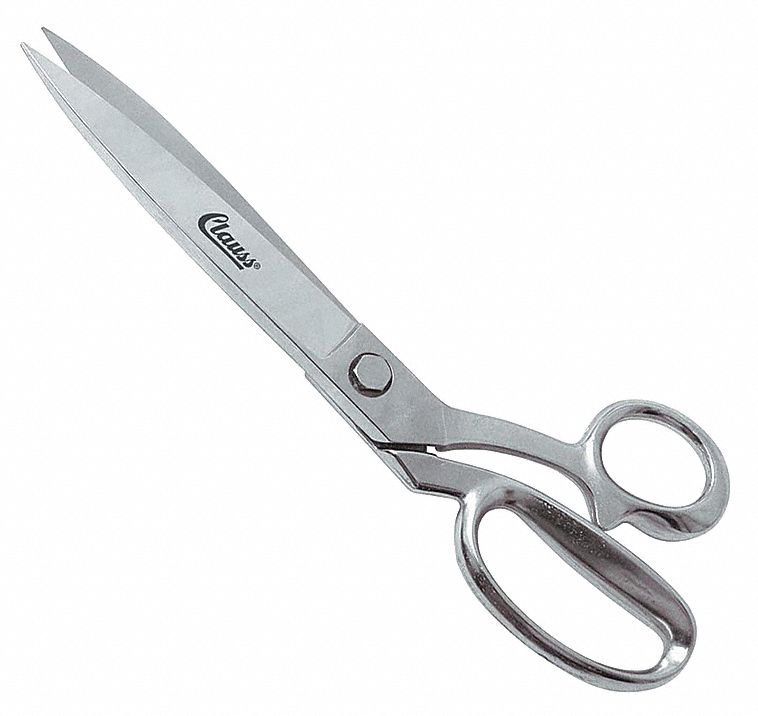 Shears: Right-Hand, 12 in Overall Lg, Straight, Steel, Pointed, Silver, Multipurpose, Metal