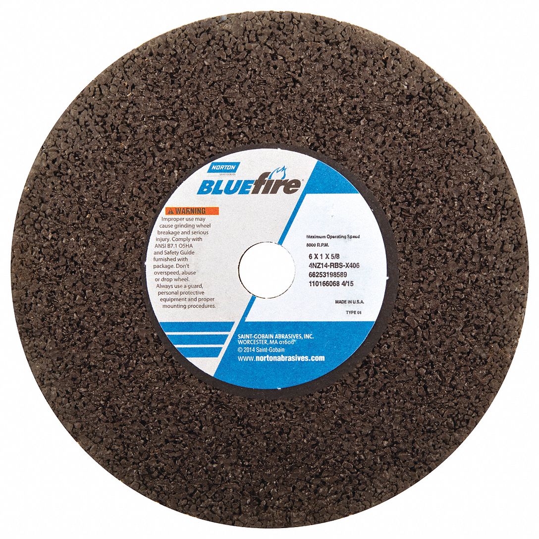 NORTON Type 1 Zirconia Alumina Straight Grinding Wheel, 6 in, 5/8 in