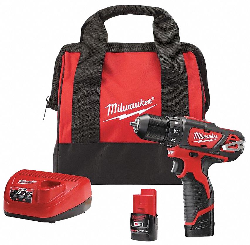 Milwaukee M12™ Kit con escobillas 12-voltios ion de Litio Taladro  Percutor/Atornillador de 3/8” pulgadas inalámbrico con dos baterías de 1.5  amperios