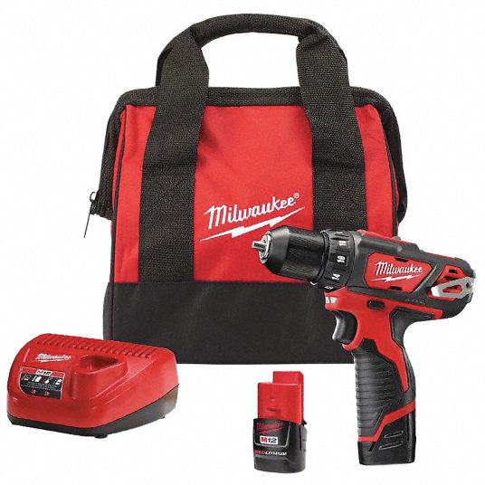 MILWAUKEE Drill Kit: 12V DC, Subcompact, 3/8 in Chuck, 1,500 RPM Max., 275  in-lb Max Torque, M12