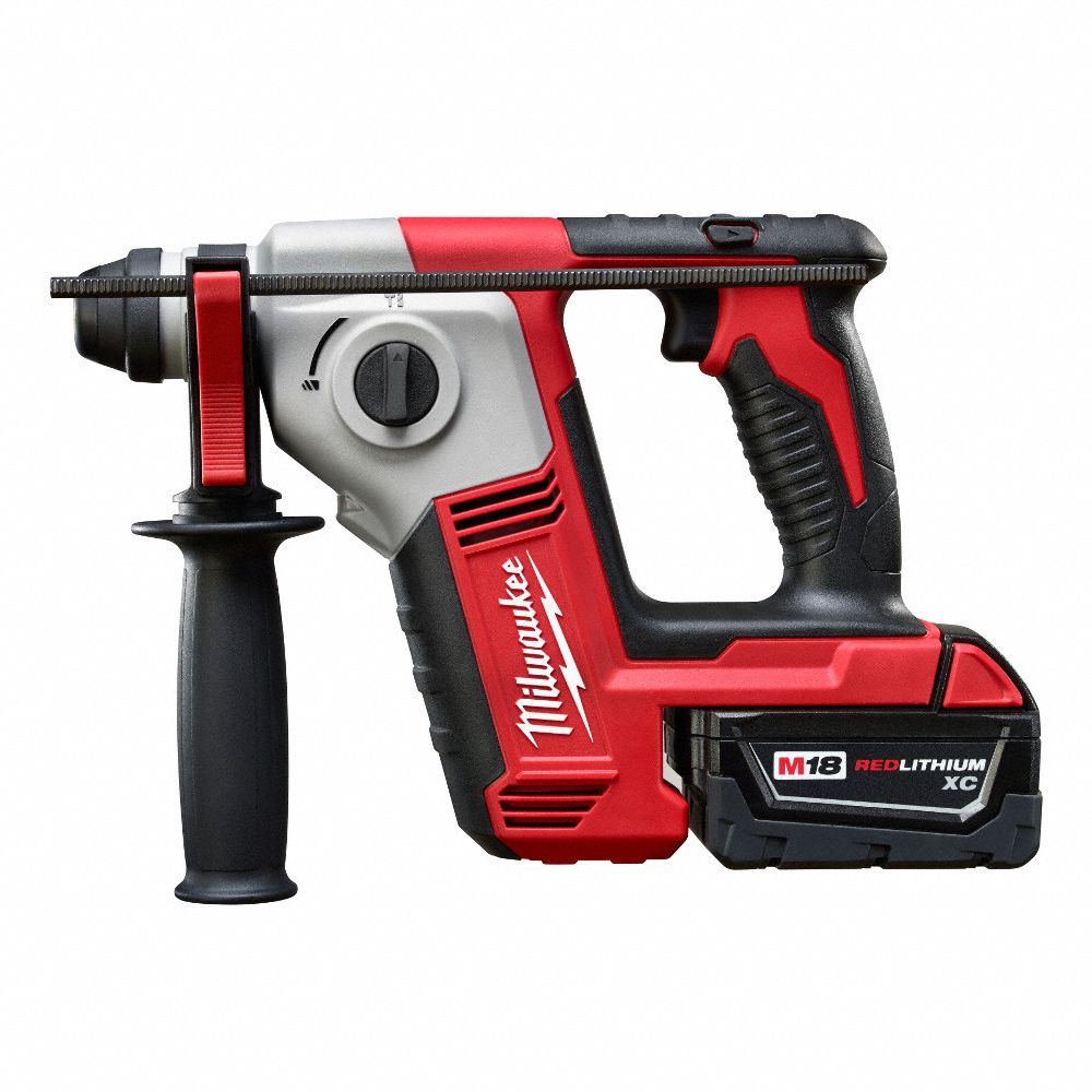 MILWAUKEE Cordless Rotary Hammer Kit PistolGrip, 18V DC, SDSPlus, 5/8 in max, 3.0 Ah, 1.0 ft