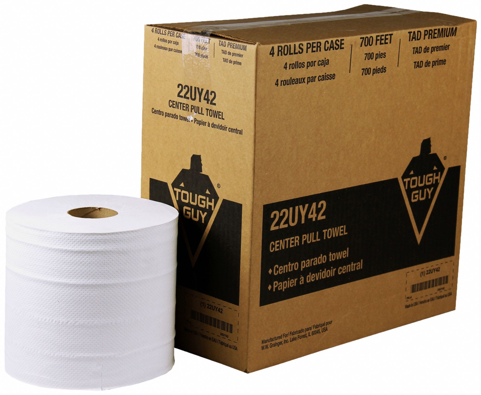 TOUGH GUY Paper Towel Roll, Tough Guy, Center Pull, White, 700 ft Roll ...