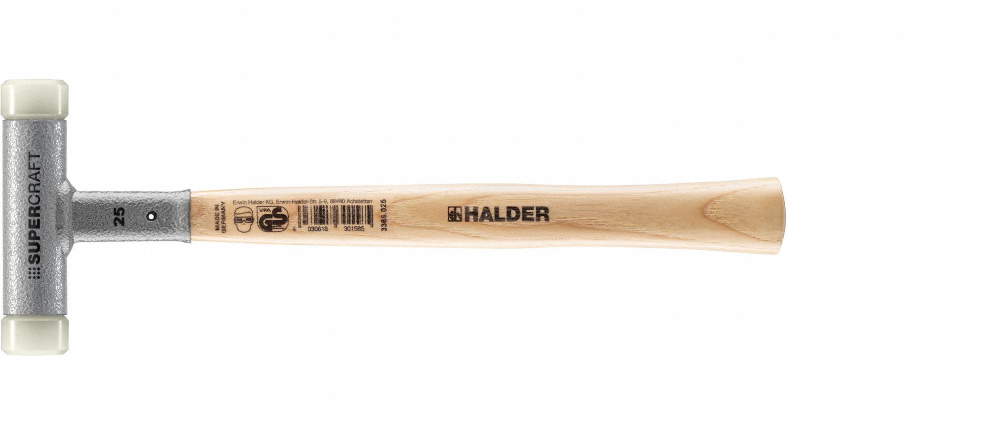 Dead Blow Hammer: Wood Handle, Plain Grip, 12 oz Head Wt, 1 in Hammer Face Dia, 12 in Overall Lg