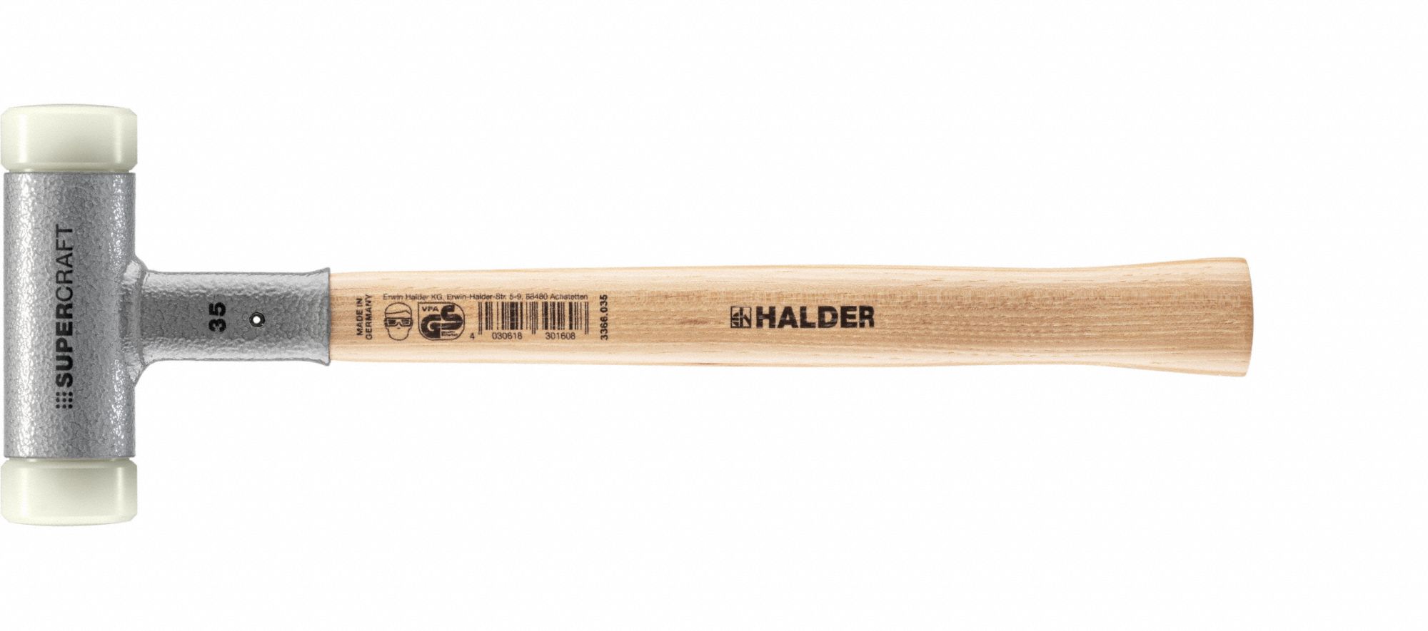 Dead Blow Hammer: Wood Handle, Plain Grip, 13 oz Head Wt, 1 3/8 in Hammer Face Dia, 13 in Overall Lg