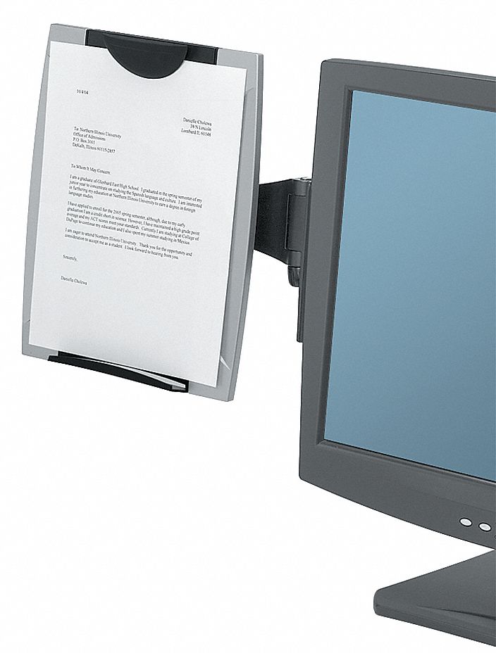 FELLOWES Copy Holder, Adhesive, Black/Silver 22W8278033301 Grainger