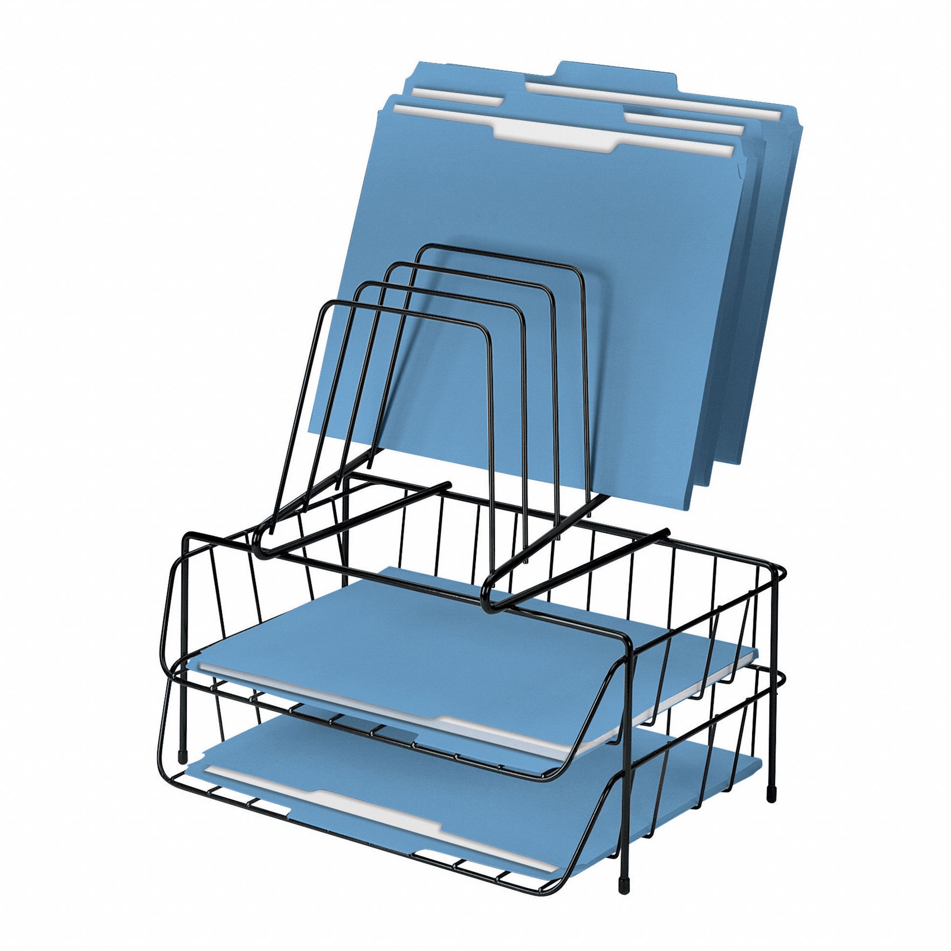 Letter Tray: 6 Compartments, Steel, Black, 14 in Overall Ht, 13 7/8 in Overall Wd