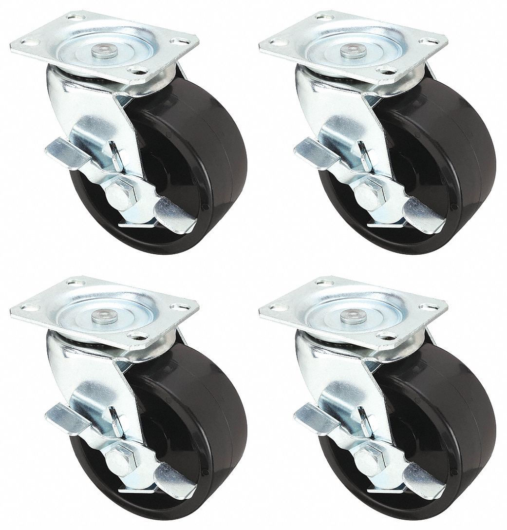 Standard Plate Caster,Swivel/Rigid,PK4