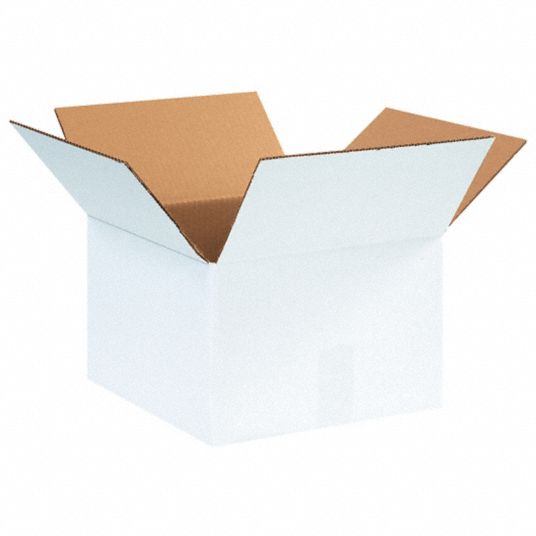 GRAINGER APPROVED Shipping Box, White, Single Wall, 12x12x8 in Inside