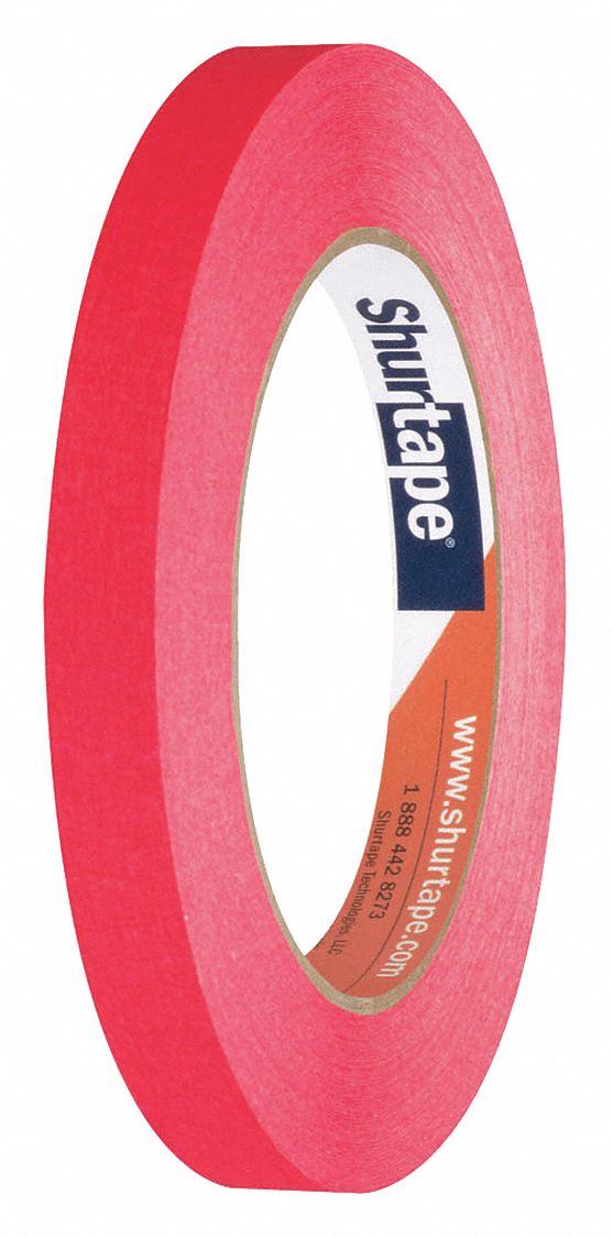 MASKING TAPE, ½ IN X 60 YARD, 4.9 MIL THICK, INDOOR, RUBBER ADHESIVE, RED, 72 PK