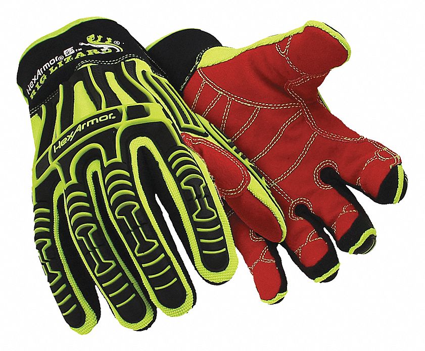 IMPACT RESISTANT GLOVES, HI-VIS,SLIP FIT,HOOK/LOOP, SZ XXL/11,RED,THERM PLASTIC/SYNTH LEATHER/TPX,PR