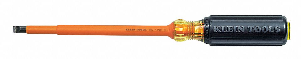 INSULATED SLOTTED SCREWDRIVER, 5/16 IN TIP SIZE, 12 1/4 IN OVERALL L, 7 IN SHANK L