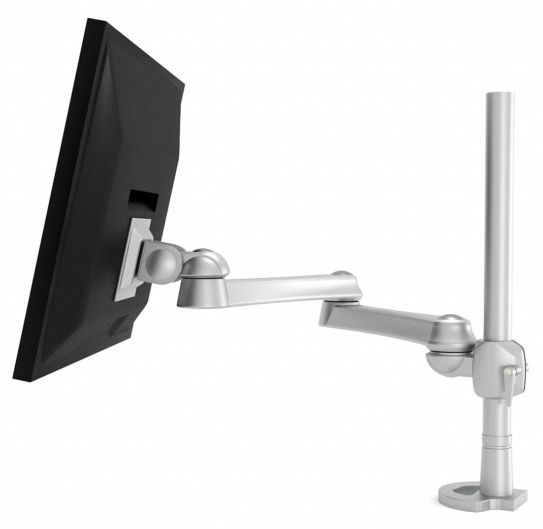 Silver Single Monitor Arm, Grommet Mount, 17-1/2 lb Weight Capacity ...