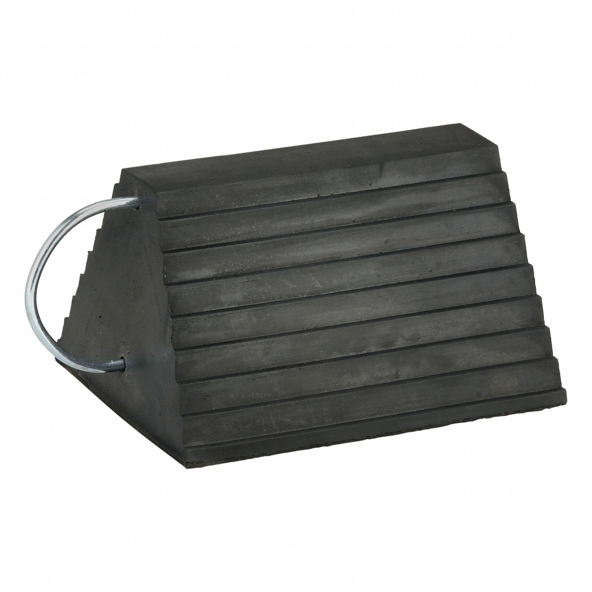 Wheel Chock: Rubber, 7 1/2 in Overall Lg, 9 1/2 in Overall Wd, 5 1/2 in Overall Ht, 1 Chocks, Black