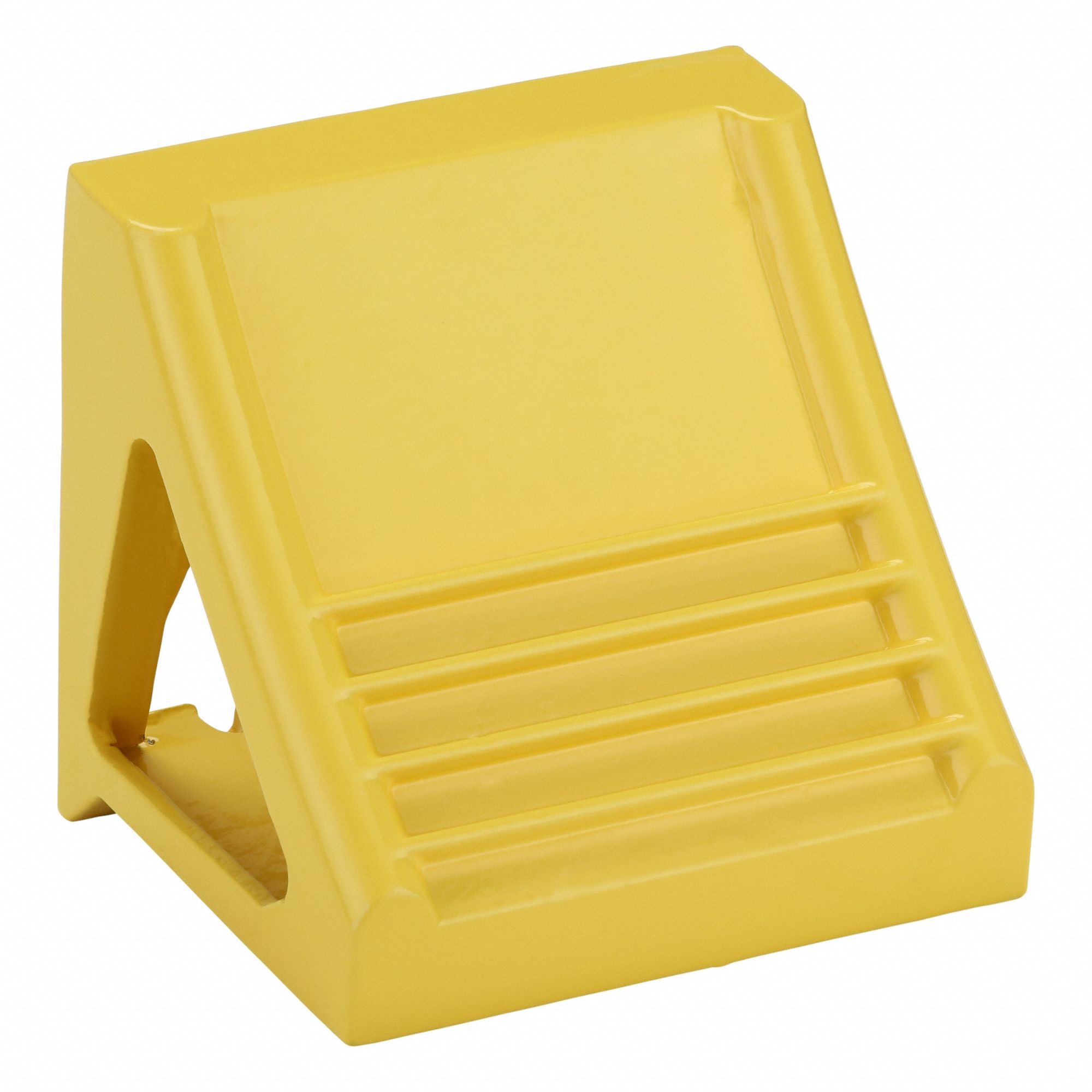Wheel Chock: Steel, 8 1/2 in Overall Lg, 7 in Overall Wd, 8 1/4 in Overall Ht, 1 Chocks, Yellow