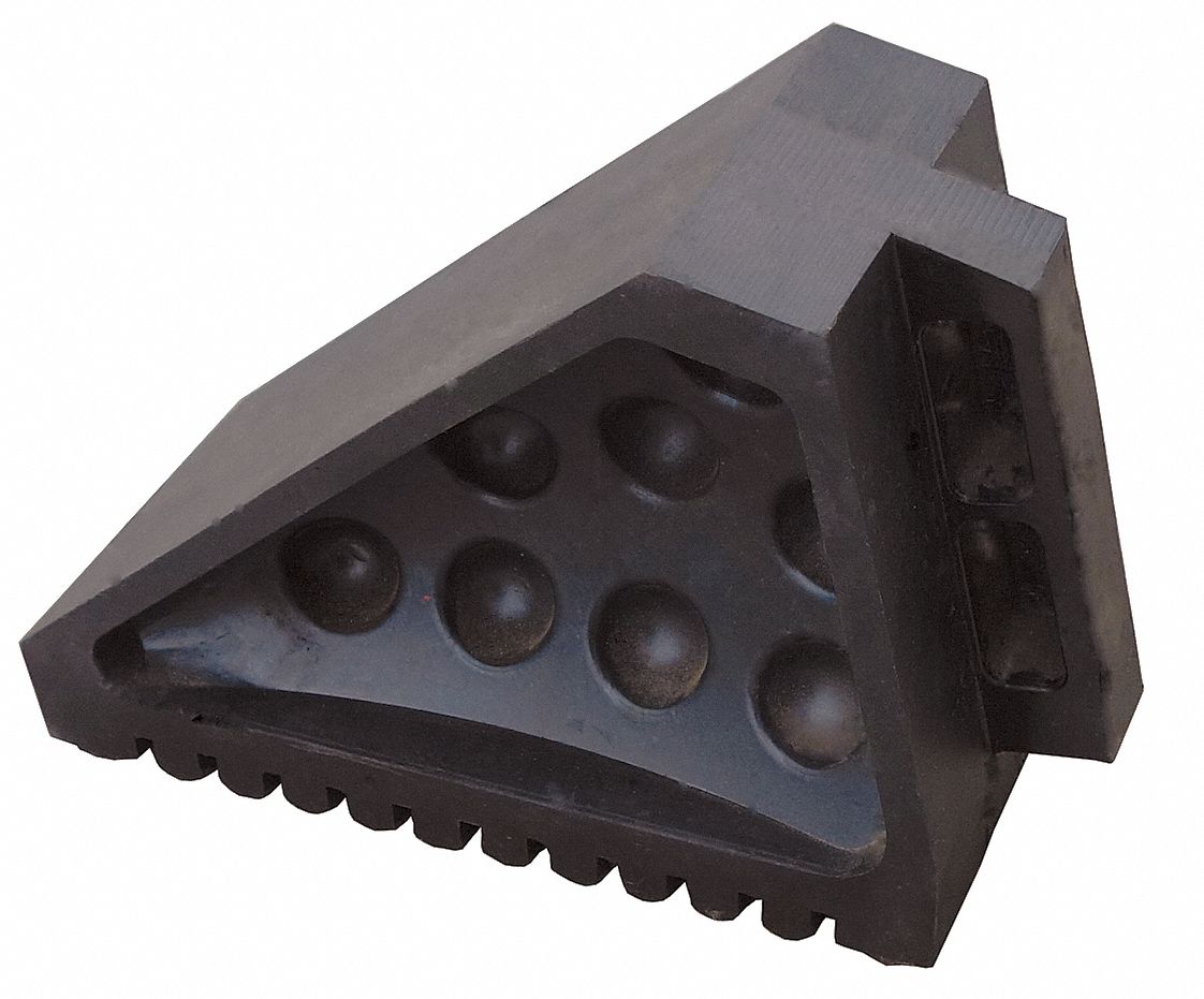 WHEEL CHOCK, RUBBER, 4½ IN OVERALL L, 10½ IN OVERALL W, 7 IN OVERALL H, 1 CHOCK, BLACK