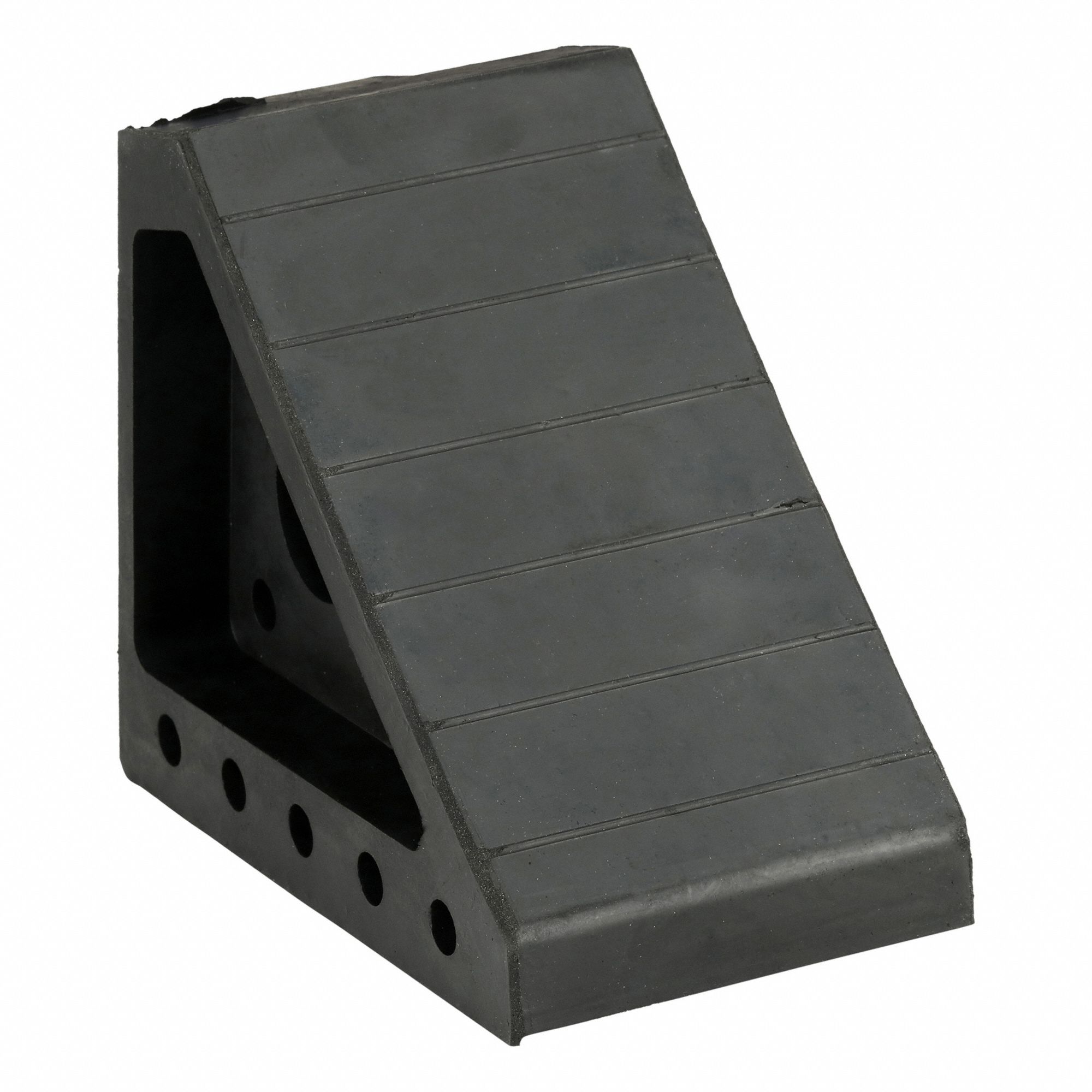 Wheel Chock: Rubber, 4 in Overall Lg, 7 5/8 in Overall Wd, 6 in Overall Ht, 1 Chocks, Black, Rubber