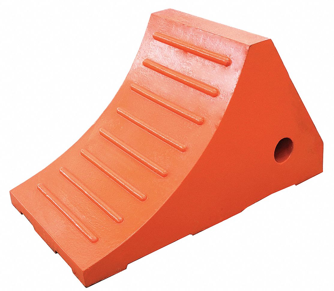WHEEL CHOCK, RUBBER, 8 IN OVERALL L, 13¾ IN OVERALL W, 8 IN OVERALL H, 1 CHOCK, ORANGE
