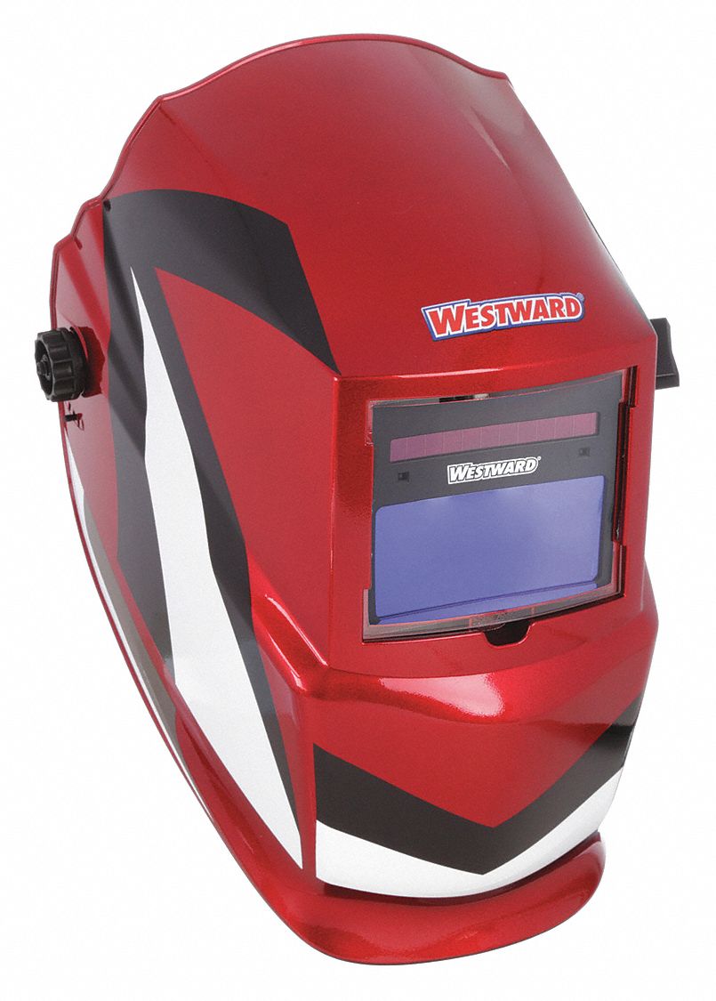 AUTO-DARKENING WELDING HELMET, 2 ARC SENSORS, GRAPHICS, BLK/RED/WHITE, W9-13, ANALOG