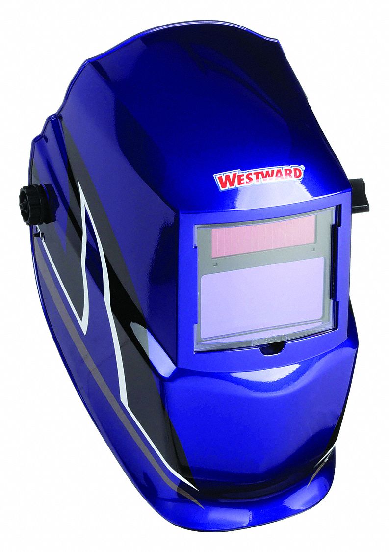 AUTO-DARKENING WELDING HELMET, 2 ARC SENSORS, GRAPHICS, BLK/BL/WHITE, W9-13, ANALOG