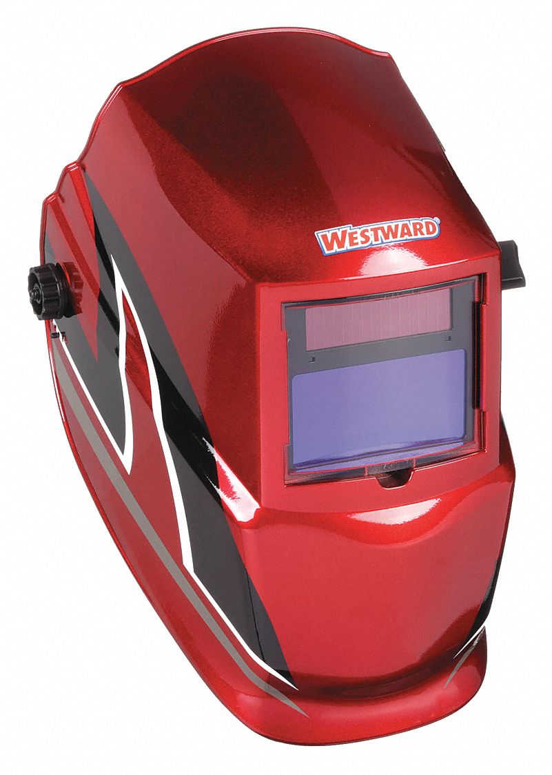 AUTO-DARKENING WELDING HELMET, 2 ARC SENSORS, GRAPHICS, BLK/RED/WHITE, W9-13, ANALOG