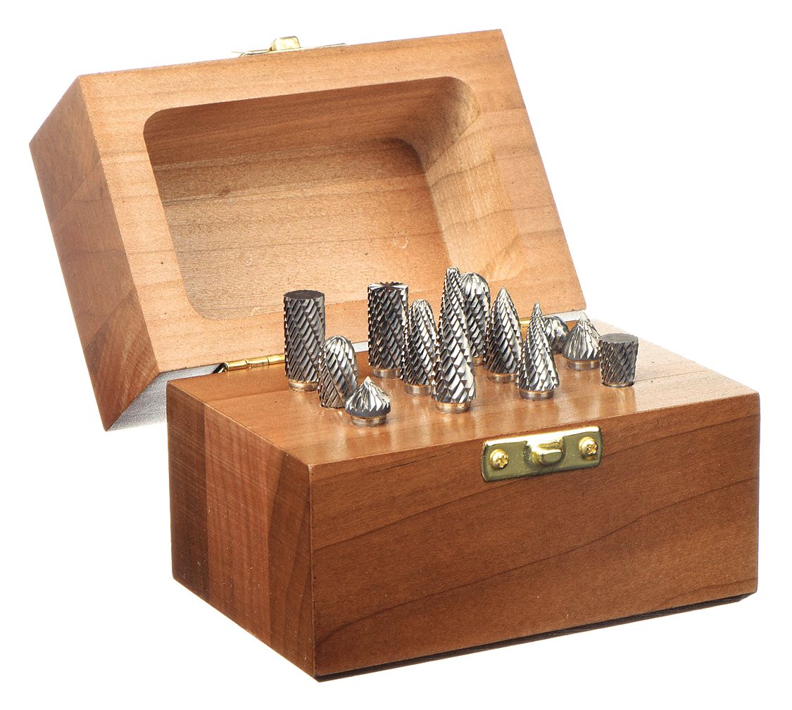 CARBIDE BUR SET, DOUBLE CUT, 1/4 IN, 12-PIECE SET