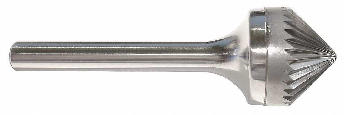 Carbide Bur: 90° Cone, SK-1, Single Cut, 1/4" x 1/8" Head, 1/4" Shank